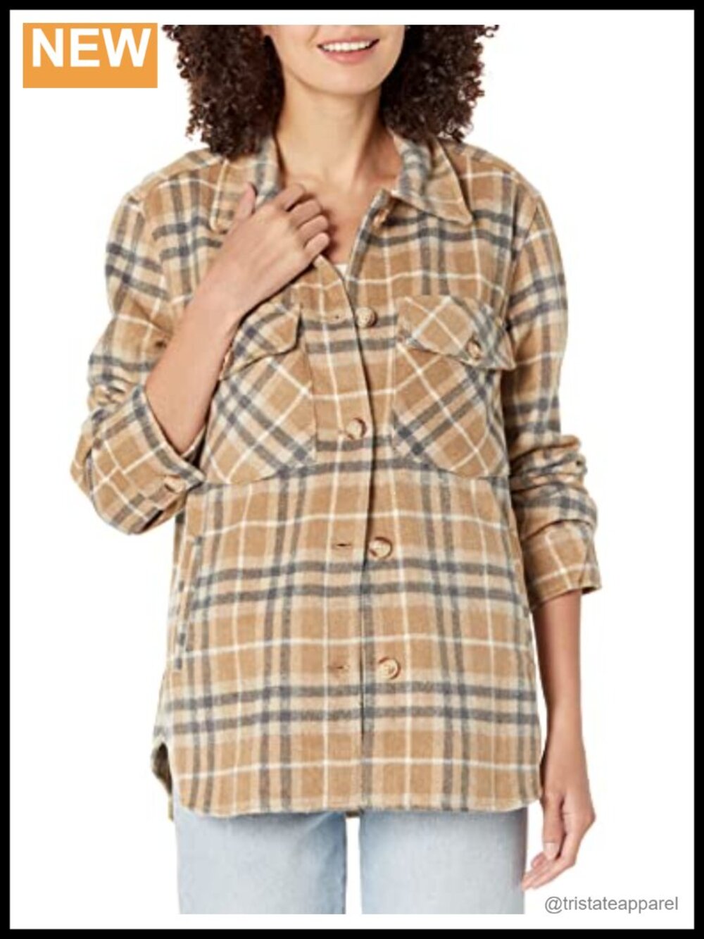 Plaid Shacket Jacket for Women, Long Sleeve Button Down Casual Coat